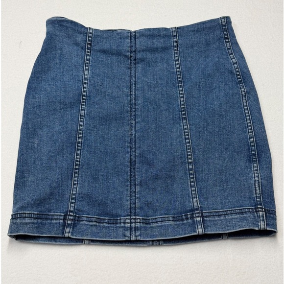 Free People Dresses & Skirts - Free People Denim Mini Skirt Blue High Waisted Back Zip Panel Seam Size 4 Boho